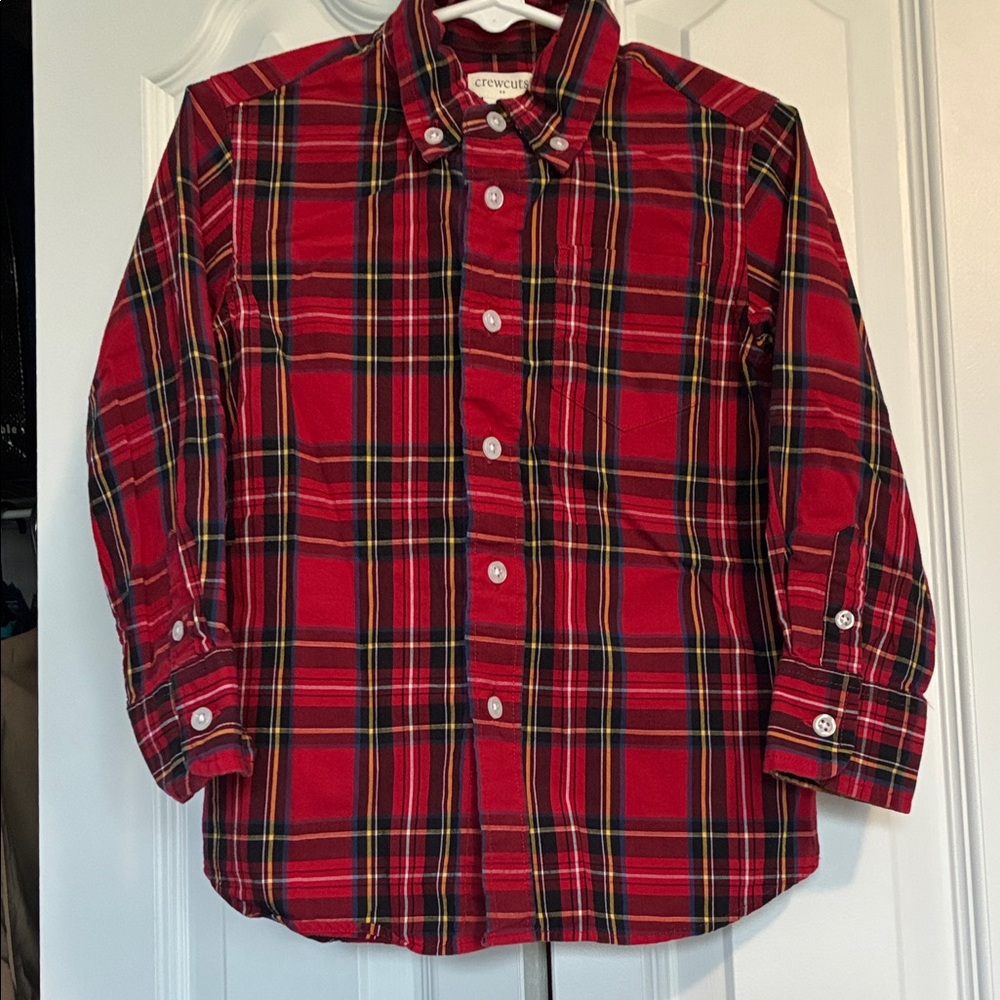 Crewcuts toddler boy red tartan button-down dress shirt size 2